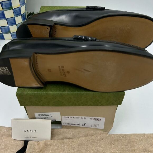Men’s Gucci interlocking GGleather loafers size 10 made in Italy - Picture 9 of 10